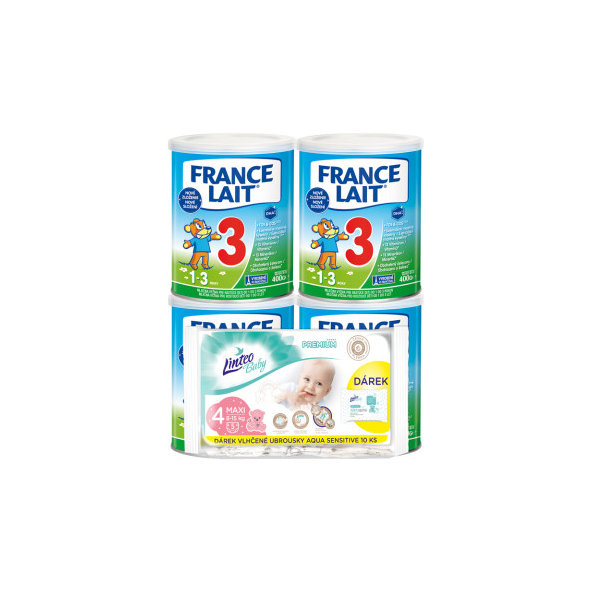 France Lait 3 mliečna výživa 12-36 m + Linteo Baby plienky Maxi 8-15kg