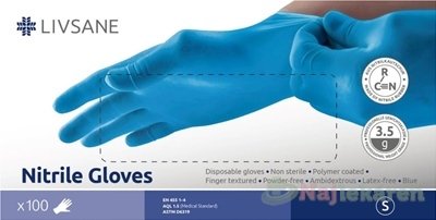 E-shop LIVSANE Nitrilové rukavice veľ.S nesterilné, modré 100 ks
