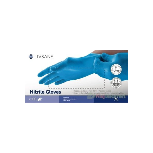 LIVSANE Nitrilové rukavice veľ.M nesterilné, modré 100 ks