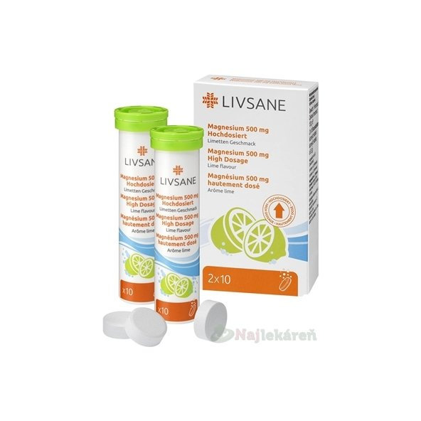 LIVSANE Magnézium 500 mg šumivé tablety, Limetka 20 tbl