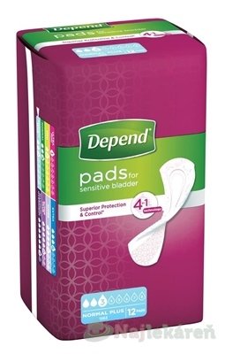 E-shop DEPEND NORMAL PLUS inkontinenčné vložky pre ženy, 10x28cm, savosť 365ml, 12ks