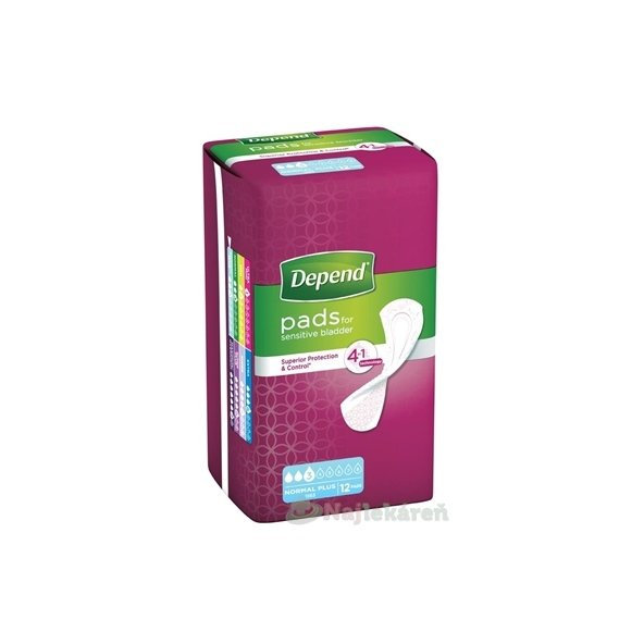 DEPEND NORMAL PLUS inkontinenčné vložky pre ženy, 10x28cm, savosť 365ml, 12ks