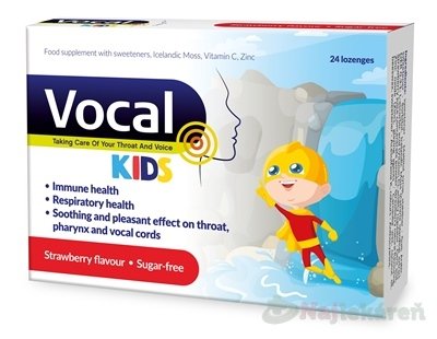 E-shop Vocal KIDS, pastilky s jahodovou príchuťou, bez cukru, 24 ks