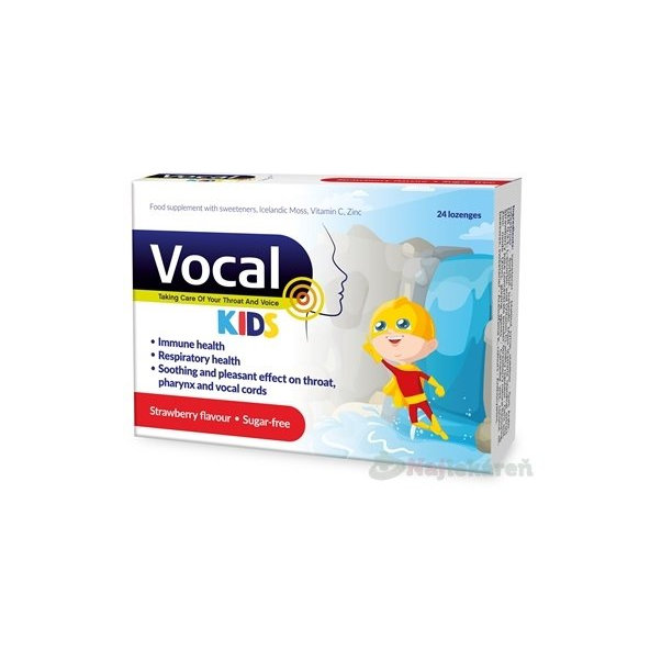 Vocal KIDS, pastilky s jahodovou príchuťou, bez cukru, 24 ks