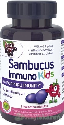 Sambucus Immuno Kids, malinové želatínové cukríky, 60 ks