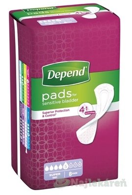 DEPEND SUPER inkontinenčné vložky pre ženy, 11x36cm, savosť 638ml 8ks