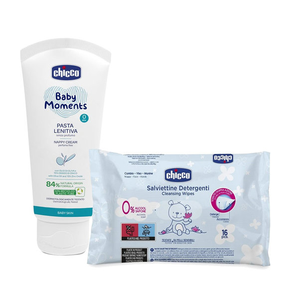 Krém na detský zadoček 100 ml + Detské čistiace vlhčené utierky, 16 ks