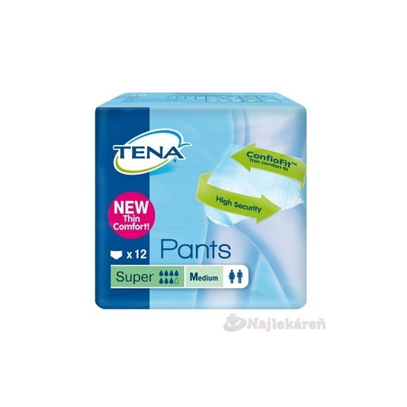 TENA PANTS SUPER MEDIUM NEW naťahovacie absorpčné nohavičky,savosť 2010ml, obvod bokov 80-110cm,12ks