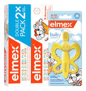 Elmex Detská sada BABY hryzadlo a kefka + 2× zubná pasta 50 ml