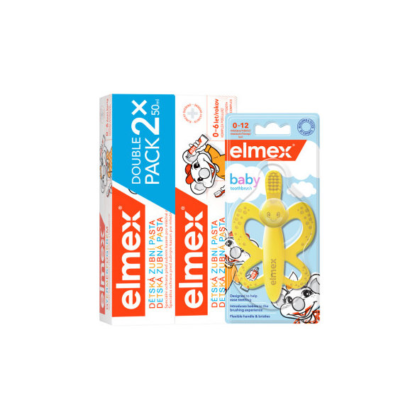Elmex Detská sada BABY hryzadlo a kefka + 2× zubná pasta 50 ml