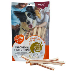 Maškrta DUVO+ Prúžky kura & ryba pre psy 80g