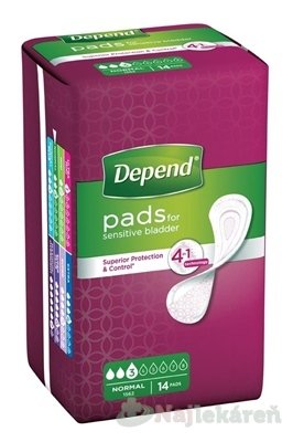 E-shop DEPEND NORMAL inkontinenčné vložky pre ženy, 9x25cm, savosť 250ml, 14ks