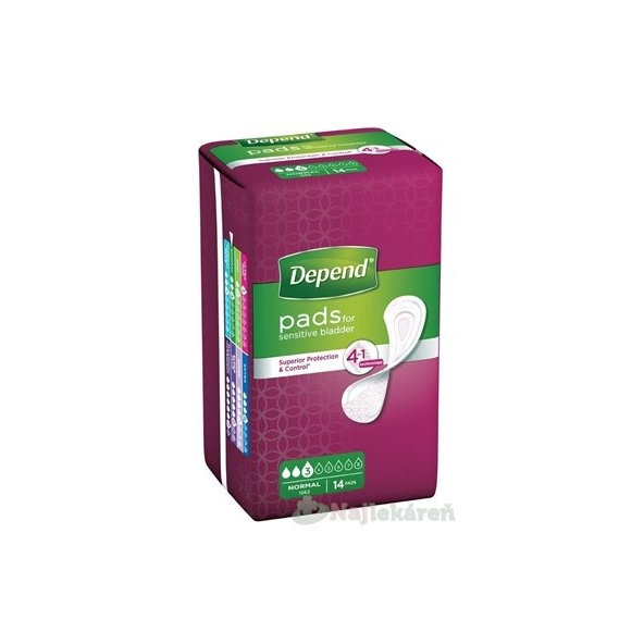 DEPEND NORMAL inkontinenčné vložky pre ženy, 9x25cm, savosť 250ml, 14ks
