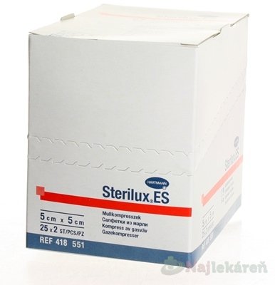 E-shop STERILUX ES kompres sterilný,so založenými okrajmi (5x5cm) 25x2 (50 ks)