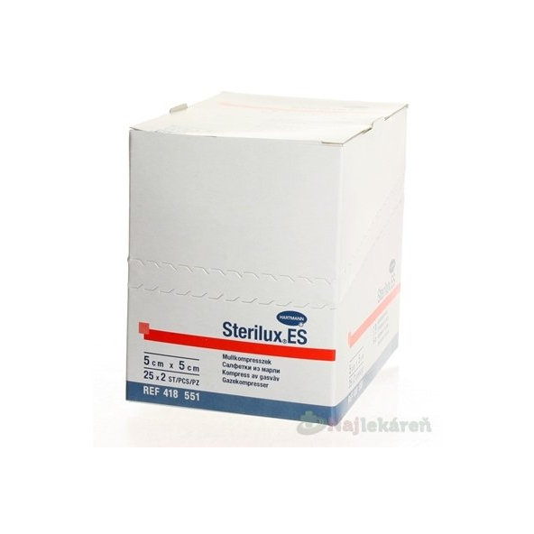STERILUX ES kompres sterilný,so založenými okrajmi  (5x5cm) 25x2 (50 ks)