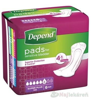 DEPEND SUPER NIGHT (SUPER PLUS) inkontinenčné vložky pre ženy,12x40cm, savosť 808ml, 6ks