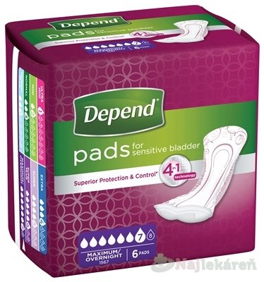 E-shop DEPEND MAXIMUM inkontinenčné vložky pre ženy, 12,5x34cm, savosť 953ml, 6ks
