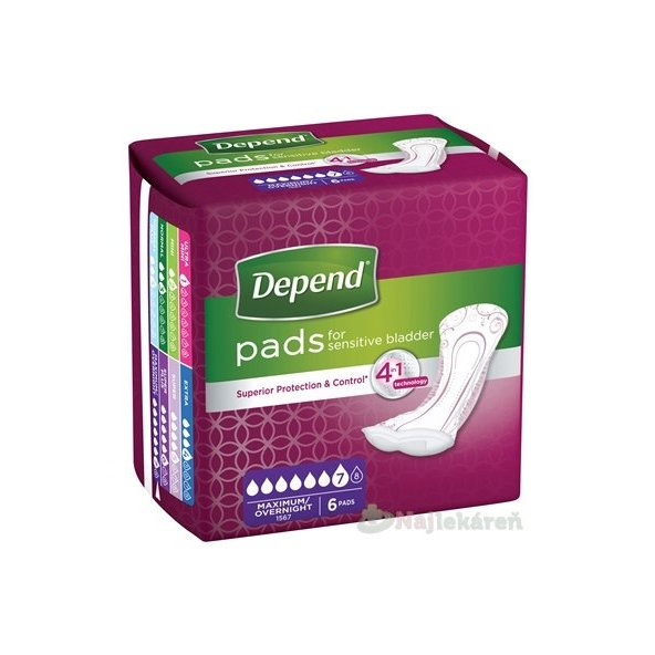 DEPEND MAXIMUM inkontinenčné vložky pre ženy, 12,5x34cm, savosť 953ml, 6ks