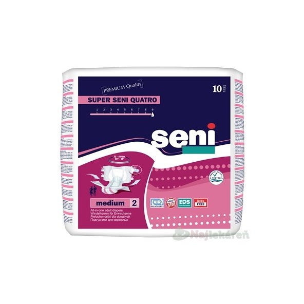 Seni SUPER QUATRO medium 2 plienkové nohavičky (pás 75-110cm) 10ks