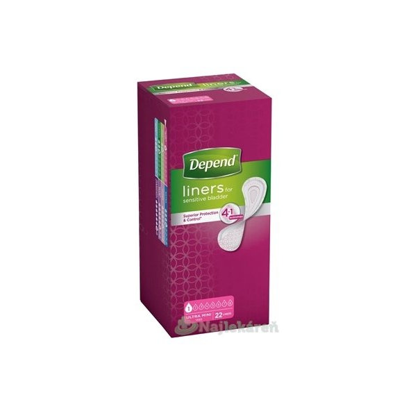 DEPEND ULTRA MINI inkontinenčné vložky pre ženy, 7x19cm, savosť 80ml, 22ks
