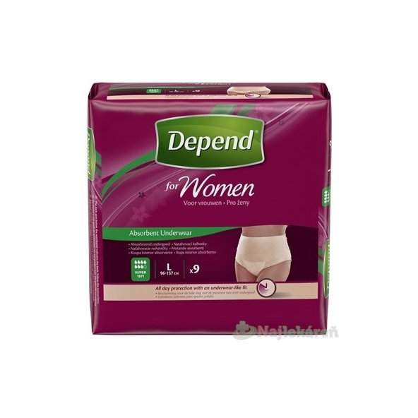 DEPEND SUPER L pre ženy naťahovacie nohavičky 9ks