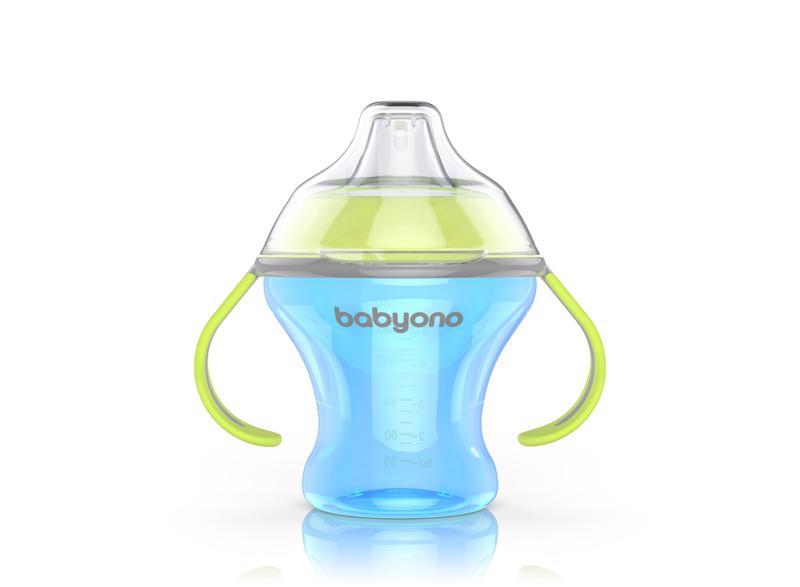 BABYONO Hrnček netečúci s mäkkým náustkom Natural Nursing 180 ml - modrá
