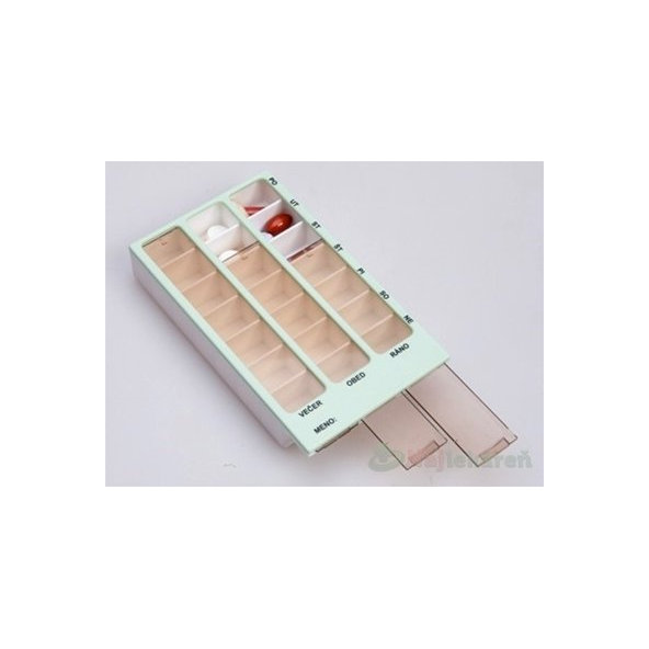 Obzor Dávkovač liekov typ 02 týždenný zelený 1ks