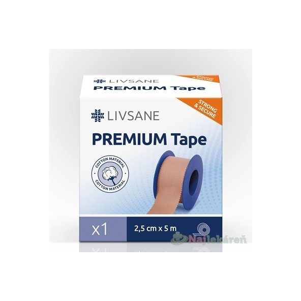 LIVSANE Fixačná páska PREMIUM 2,5cm x 5m, béžová, cievka, 1 ks