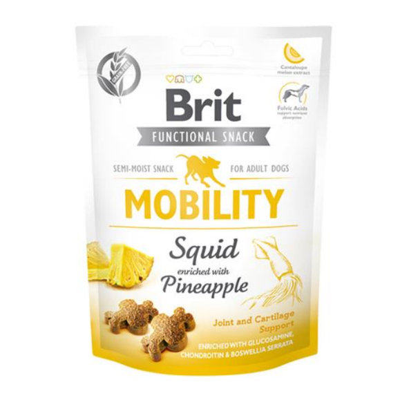 Maškrta Brit Care funkčný snack pre psy s kalmármi 150g