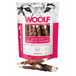 Maškrta Woolf kačka a hovädzia koža pre psy 100g