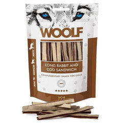 Maškrta Woolf sendvič s králikom a treskou pre psy 100g