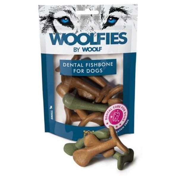 Maškrta Woolfies dentálne rybie kostičky S 200g
