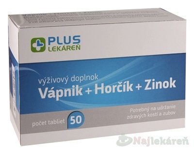 E-shop PLUS LEKÁREŇ Vápnik + Horčík + Zinok 50ks
