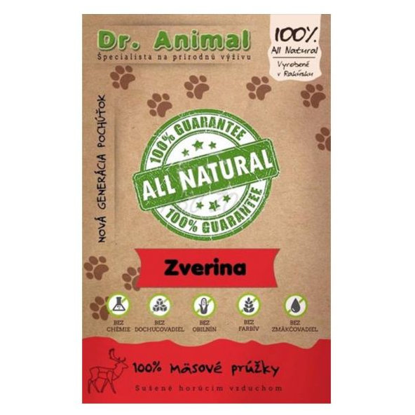 Maškrta Dr. Animal zverina mäsové prúžky 80g