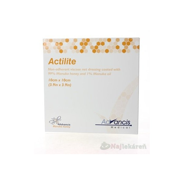 ACTILITE krytie na rany antimikrobiálne 10x10cm neadherentná viskóza, napustené manukou 10ks