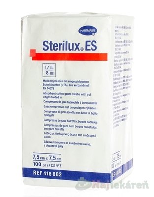E-shop STERILUX ES kompres nesterilný so založenými okrajmi, (7,5cmx7,5cm) 100ks