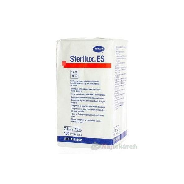 STERILUX ES kompres nesterilný so založenými okrajmi, (7,5cmx7,5cm)  100ks