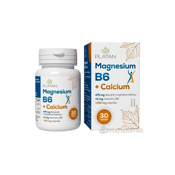 PLATAN Magnézium, vitamín B6 + Calcium, 30 tbl