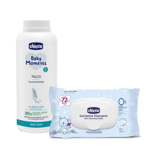 Púder detský 150 g + Detské čistiace vlhčené utierky, 1x72 ks