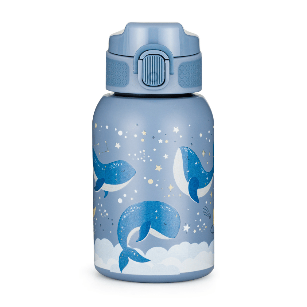 PETITE&MARS nerezová termo fľaša Whale Song 350 ml 12m+