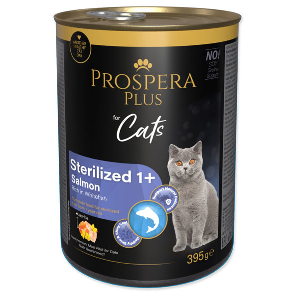 Konzerva Prospera Plus Sterilized 1+ Lososové paté bohaté na bielu rybu 395g
