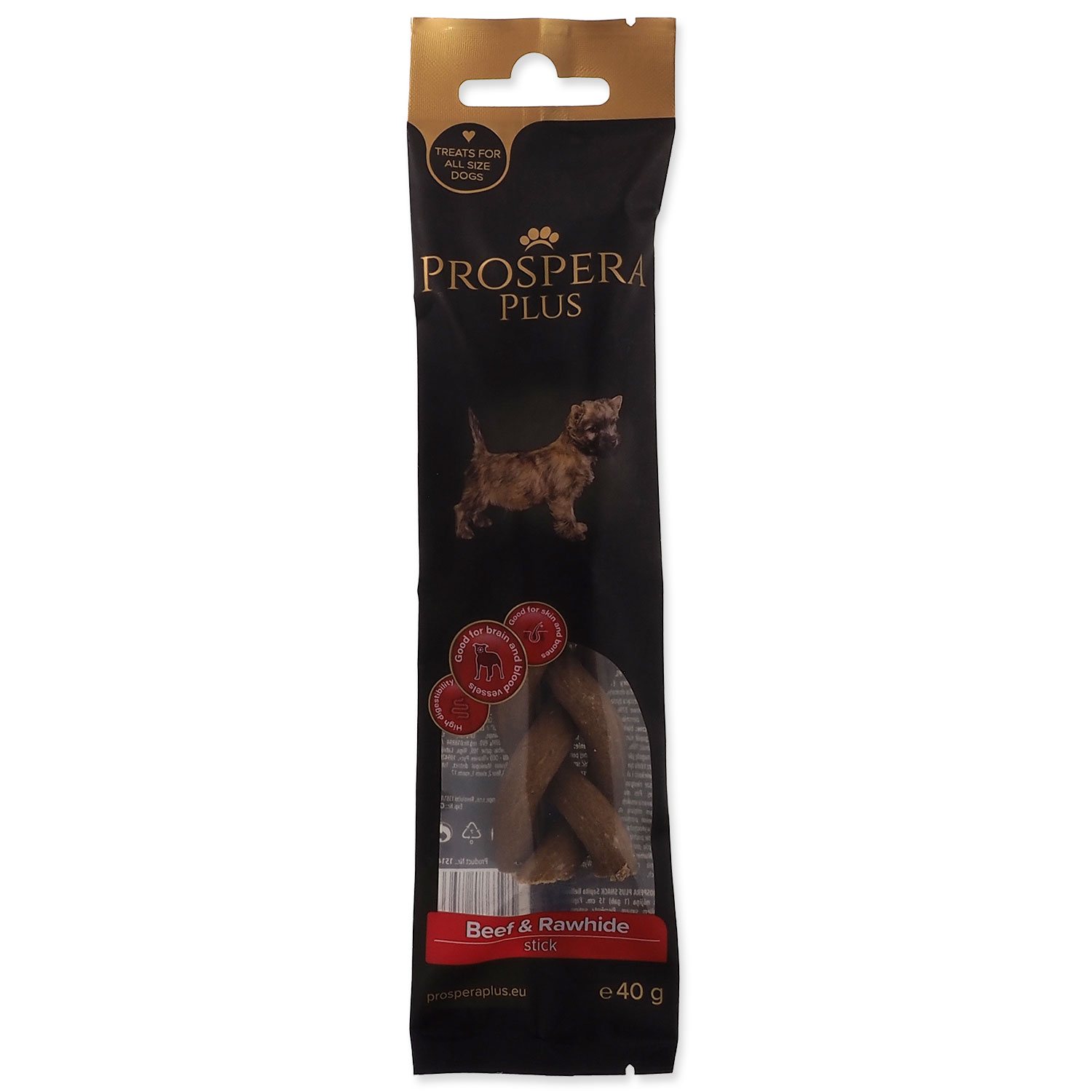 Prospera Plus pletená tyčinka hovädzie a surová koža 15 cm
