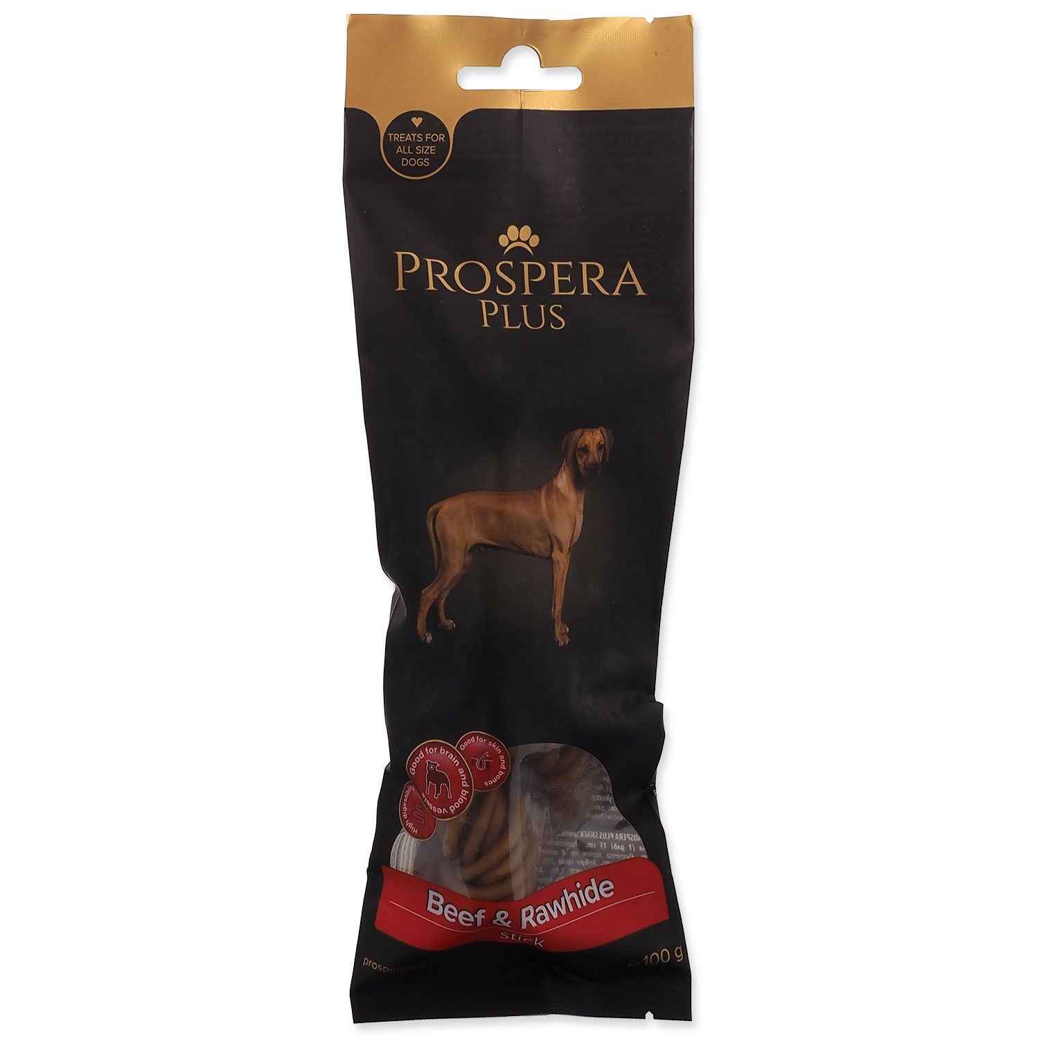 Prospera Plus krútená tyčinka hovädzie a surová koža 15 cm