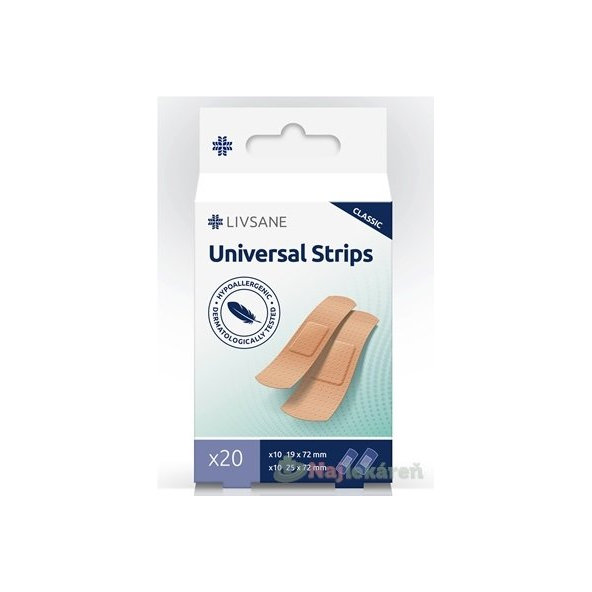 LIVSANE Náplasť Univerzálna Klasik, 2 veľkosti (19x72 mm, 25x72 mm) 20 ks