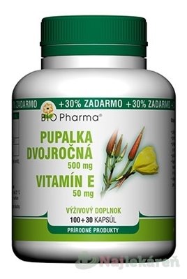 E-shop BIO Pharma Pupalka dvojročná 500 mg, Vit. E 50 mg, cps 100+30 (30% ZDARMA) (130 ks)