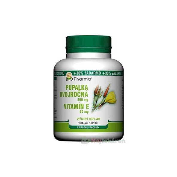 BIO Pharma Pupalka dvojročná 500 mg, Vit. E 50 mg, cps 100+30 (30% ZDARMA) (130 ks)