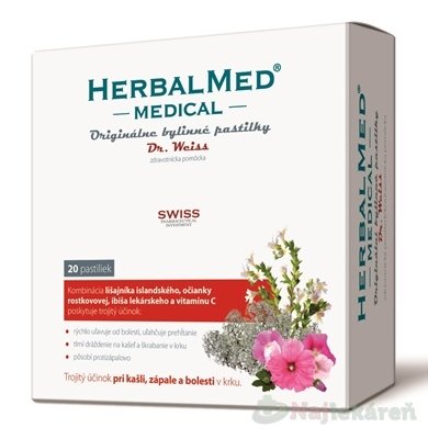 E-shop Dr.Weiss HERBALMED MEDICAL na bolesť hrdla bylinné pastilky 20 ks
