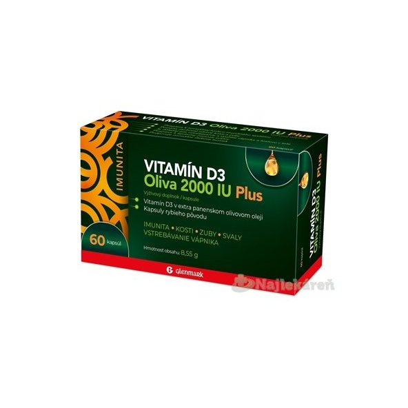 Glenmark VITAMÍN D3 Oliva 2000 IU Plus, 60 cps