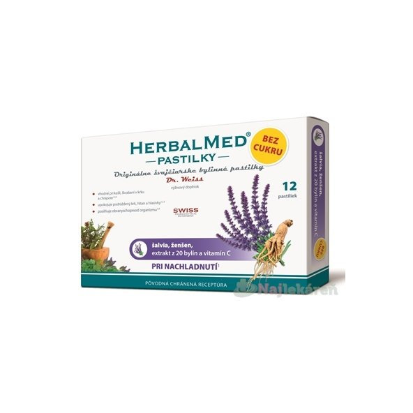 Dr.Weiss HERBALMED PASTILKY BEZ CUKRU pri prechladnutí 12 pastiliek