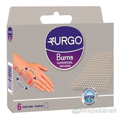 E-shop URGO Burns Na popáleniny, lipidokoloidná sterilná mriežka, 5x5cm, 6ks